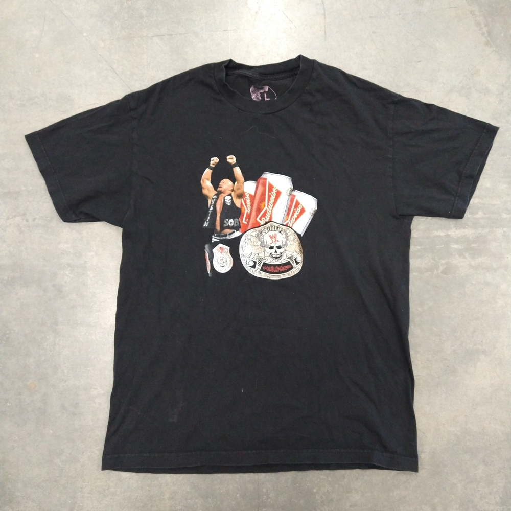 Stone Cold Steve Austin Black Graphic Men's T-Shirt L Measurements